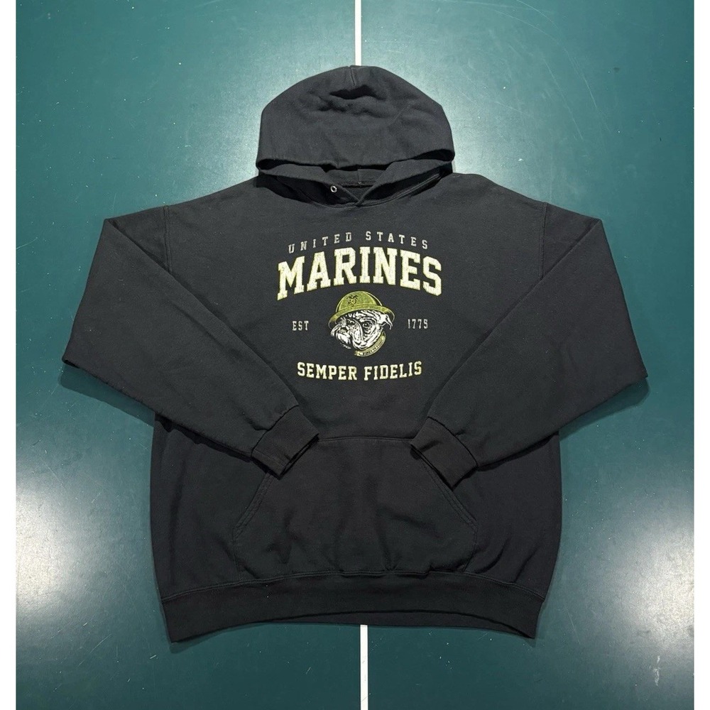 Vintage USMC Marine Corps Hoodie Sweatshirt XL Semper Fidelis Military Bulldog